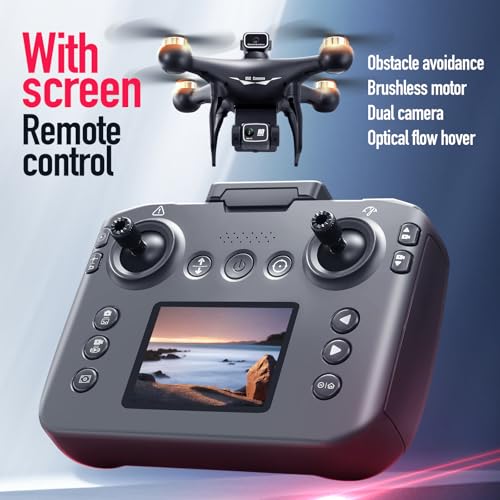 Hobby Drone with Screen on Remote Control Dual 720p Cameras, Optical Flow Positioning, 6-Channel Gyro, Brushless Motor, Headless Mode, Hovering, One-Key Takeoff, Altitude Hold, 2 Batteries, RC Quadcopter Beginner-Friendly Airplane, Airplane Drones For Kids 8-12 - Image 6