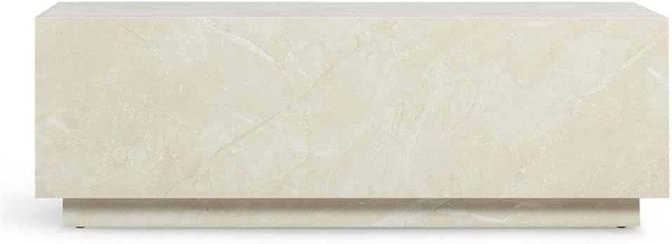 Pemberly Row Contemporary Coffee Table, Cream Travertine Finish, 47.2 in x 24 in x 16.3 in, Smooth Surface, Engineered Wood Top, Versatile Accent Piece for Living Room or Lounge