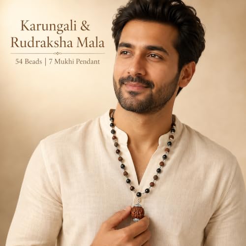 Image of Gratify Original Rudraksha & Karungali Mala 8mm 54 Beads | Spiritual Healing Mala for Protection & Focus (Karungali Rudraksha Mala) (Karungali Rudraksha mala with 7 Mukhi Rudraksh)