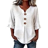 Tunika Damen, Damen Mode, Leinenbluse Sommer Bluse Elegant Tshirt V Ausschnitt Shirt 3/4 Arm Tunika Leinen Shirt Oberteil Modern Blusen Tops Sommerblusen Leicht Und Luftig