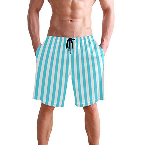 White and Blue Stripe Men's Boy's Novelty Beach Shorts Swim Trunks Summer Quick Dry Bathing Suits S2