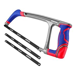 WORKPRO Hand Saw, 12-inch Hacksaw with Extra 2PC Bi-Metal Saw Blades, Heavy Duty Adjustable 45/90 Angle Hack Saw for Metal, Wood, PVC Pipes