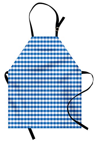 ABAKUHAUS À Carreaux Tablier, Vichy Monochrome, Produit Unisexe avec Col Réglable pour Cuisine et Jardinage, Bleu Blanc