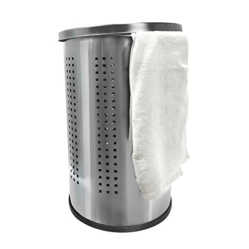 Stainless Steel Laundry Bin & Hamper | 46L Ventilated Stainless Steel Clothes Basket With Polished Lid | Krugg Life Time Warranty| (Polished Stainless Steel) #TOP3