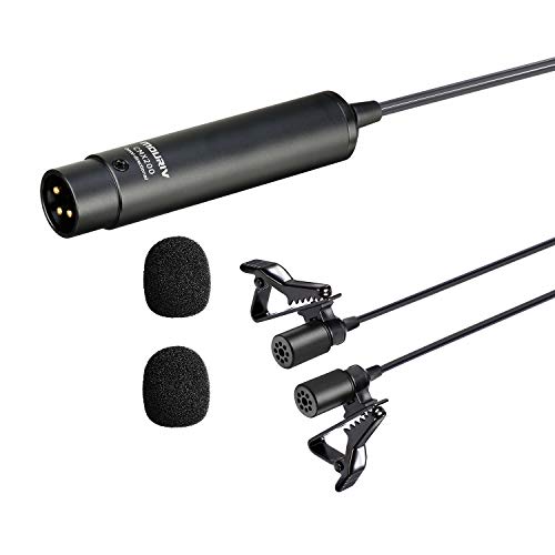 20ft Dual Head XLR Lavalier Microphone,MOURIV Omni-directional Phantom Power Lapel Clip on Mic Interview Kit Compatible with Canon Sony Panasonic Camcorder ZOOM H4n H5 H6 Tascam DR-70D DR-100 Recorder