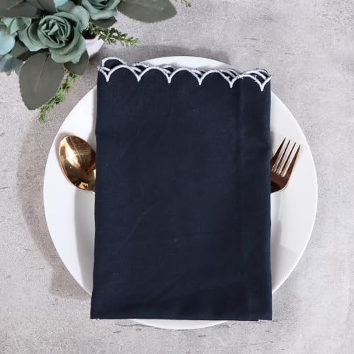 Image of FINGERCRAFT Scallop Edge Cloth Napkins | Set of 6 | 20x20 Inches | 100% Cotton | Table Napkins for Any Occasion | Washable, Perfect for Parties and Everyday Use (Navy Flax, Set of 6)