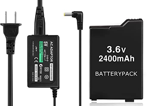 PSP Charger Bundle 3.6V 2400 mAh Battery + 5V AC Adapter Charger for PSP 2000, 3000