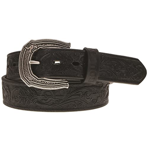 HOOEY Men's Filigree And Arrow Embossed Leather Belt Black 34