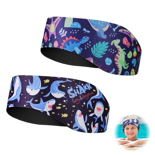 2 Piezas Diademas de Natación para Niños,Banda Cabeza Ajustable Antideslizante Diadema de Natación, Diadema de Natación Multifuncional Protección Orejas Cabello Fijación de Tapones Patrón Animal Lindo