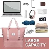 Flintronic Duffel Bag, Foldable Overnight Weekend Bags for Women, Lightweight Hospital Bag with Wet and Dry Separation Bag, Large Holdall/Cabin Bag for Gym, Sports and Travel - Pink - Image 7