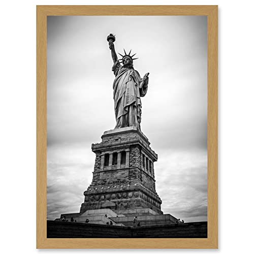 Statue Liberty New York City USA Black White Artwork Framed Wall Art Print A4 Liberté Ville Les états-Unis d'Amérique Mur