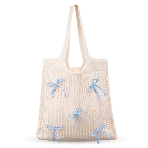 FloralGrace Schleife Borsa da Spiaggia Coquette Schleife Borsa Tote per Donne Graziosa Borsa a Spalla Preppy per Ragazze Estate Spiaggia Shopping(Blu)
