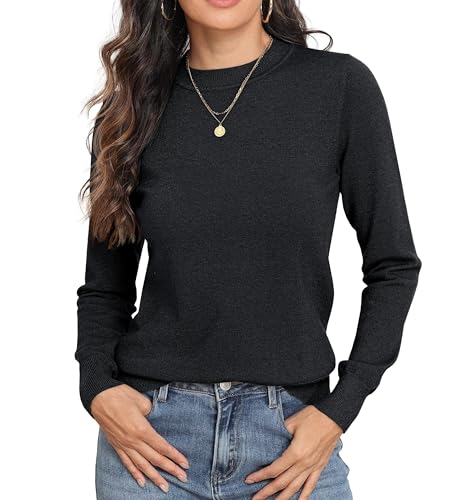 GRECERELLE Womens Jumpers Soft Knit Basic Crew Neck Long Sleeve Fall Winter Spring Sweater Tops for Ladies (Black L)