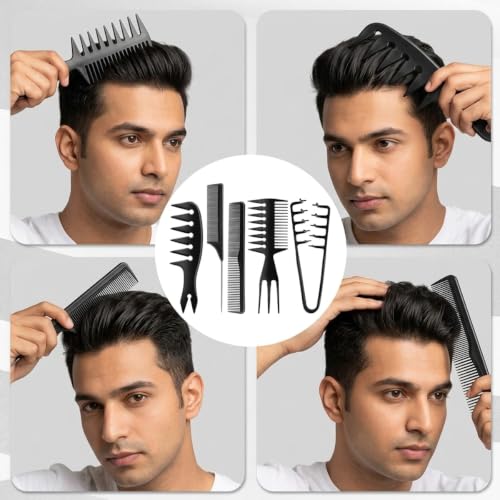 Image of MAYCREATE 5Piece Hair Styling Comb Set for Men and Women with Texture Comb Wide Tooth Combs for Volume Detangling Root Lift and Daily Grooming