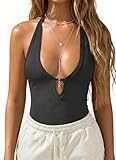 Sukiglam Camiseta Sin Mangas Mujer Verano Cuello en V Camisetas de Tirantes Casual Deportivas Tank Tops Sexy Ajustado Y2K Chalecos Top Elástica Costilla De Punto Camisola Shirt Color Sólido Blusas