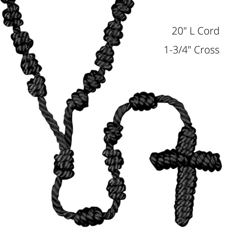 Black Knotted Rosary, Durable Twine Prayer Necklace for Men or Women, Catholic Cord Wrap Bracelet Confirmation Keepsake Gift for Teenage Boys, 20 Inches4