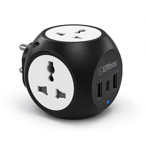 EMBOX Multi Plug Adapter with USB Ports, Type-C, Black - Image 2