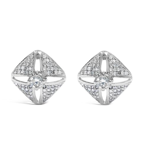 .925 Sterling Silver 1.0 Cttw Diamond Studded Rhombus Stud Earring (H-I Color, I2-I3 Clarity)
