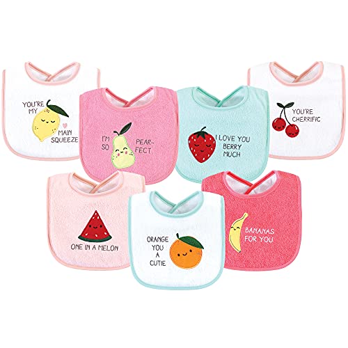 Image of Hudson Baby Unisex Baby Cotton Terry Drooler Bibs with Fiber Filling, Fruits, One Size