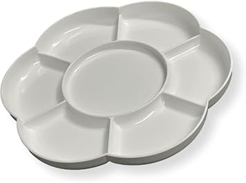 AP004 Plastic Flower-Shaped Palette; for use with Watercolor, Gouache, Acrylic and Oil Paint Pigments; Durable White Plastic; 7 Color Wells, 1 Circular and 6 Arches Shaped
