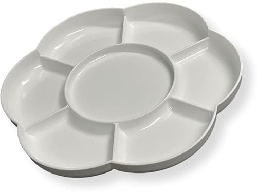 Heritage Arts AP004 Plastic Flower-Shaped Palette; for use with Watercolor, Gouache, Acrylic and Oil Paint Pigments; Durable White Plastic; 7 Color Wells, 1 Circular and 6 Arches Shaped