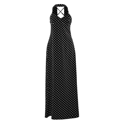 Women Sexy Polka Dots V Neck Backless Maxi Dress Spaghetti Strap Long Party Dress with Scarf Club Outfits2