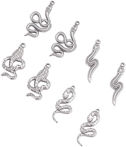 UNICRAFTALE 8pcs 4 Styles Snake Charms Mixed Color Pendants Stainless Steel Charm Metal Pendants for DIY Jewelry Making 1-2mm Hole