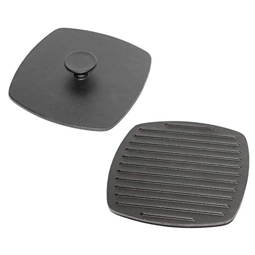 4BIG.fun Couvercle carré en fonte pour poêle à griller 22 cm 2,34 kg
