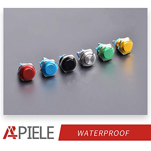 Apiele 16Mm Momentary Push Button Switch High Round Cap Waterproof Aluminum Shell High Flush Screw Terminals 250V Ac 5A 12V 36V Dc 2A 1No Spst (Black) #TOP5