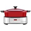 Electric Dutch Oven Multi Cooker 58QT Enameled Cast Iron Pot 1250W Fast Heating 6 Preset Functions Digital Display Keep Warm Oven Safe Pot To 392 with Removable Pot Steam Rack