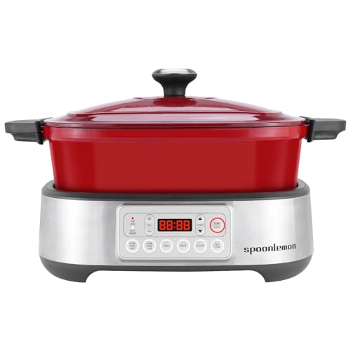 Electric-Dutch-Oven-Multi-Cooker-58QT-Enameled-Cast-Iron-Pot-1250W-Fast-Heating-6-Preset-Functions-Digital-Display-Keep-Warm-Oven-Safe-Pot-To-392-with-Removable-Pot-Steam-Rack Electric Dutch Oven Multi Cooker 58QT Enameled Cast Iron Pot 1250W Fast Heating 6 Preset Functions Digital Display Keep Warm Oven Safe Pot To 392 with Removable Pot Steam Rack