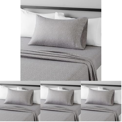 Image of Amazon Basics Lightweight Breathable Brushed Microfiber Wrinkle Resistant 3-Piece Bed Sheet Set with 14-Inch Deep Pockets,Twin,Gray Arrows,Printed,(Pack of 4)