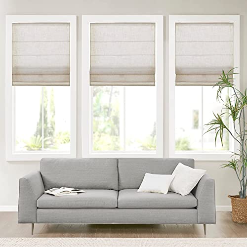 Madison Park Kyler Cordless Roman Shades - Single Panel, Lightweight Linen Blend Fabric, Natural Design, Easy Installation, Light Filtering Window Blind, Bedroom, Living Room Decor 29" X 64" Natural #TOP1