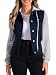 Allegra K Women's Layered Drawstring Hood Denim Jacket w Pockets