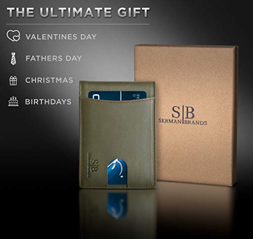 SERMAN BRANDS RFID Blocking Slim Bifold Genuine Leather Minimalist Front Pocket Wallets for Men with Money Clip Thin Gift