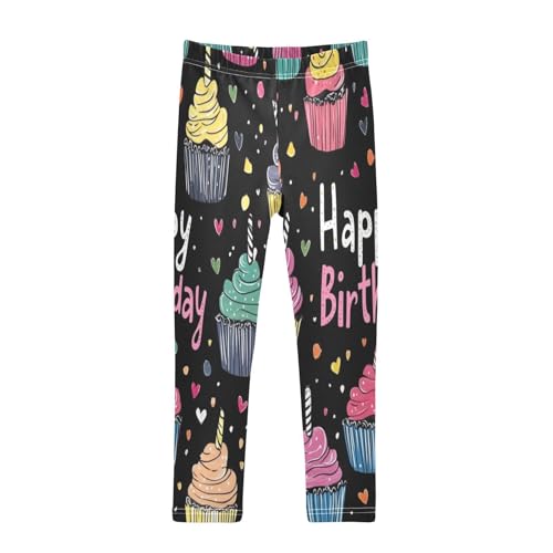 Birthday-Themed Cupcake Pattern Print Girls Leggings Yoga Workout Pants Dance Tights Kids Ankle Length
