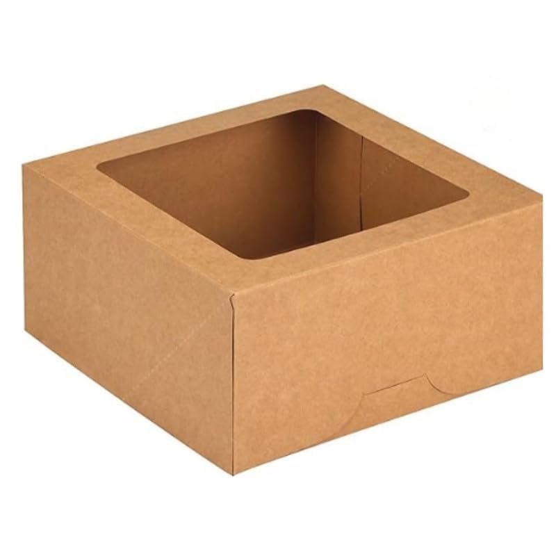 JBR & JM 5-Pack Brown Cake Boxes with Window - 10x10x5 Inches, Disposable Bakery Box for Cakes, Pastries, Desserts, Cookies - Square Cake Containers