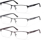 Blue Light Blocking Reading Glasses for Men Women Half Frames Metal Readers Square Cheater Glasses with Spring Hinges 3 Pack