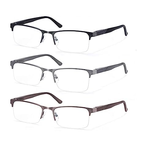 HAPJOYS 3 Pack Reading Glasses for Men Women Blue Light Blocking Rectangular Readers +1.50 Lightweight Half Frame Metal Cheater Glasses w/Spring Hinges Anti Blue Ray/Glare/UV Cover