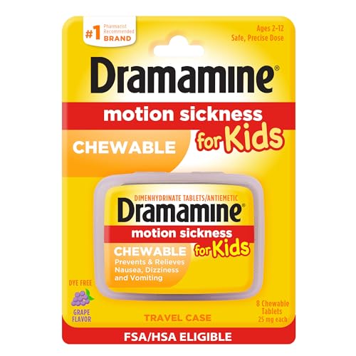 Dramamine Motion Sickness Relief for Kids | Chewable Grape |...