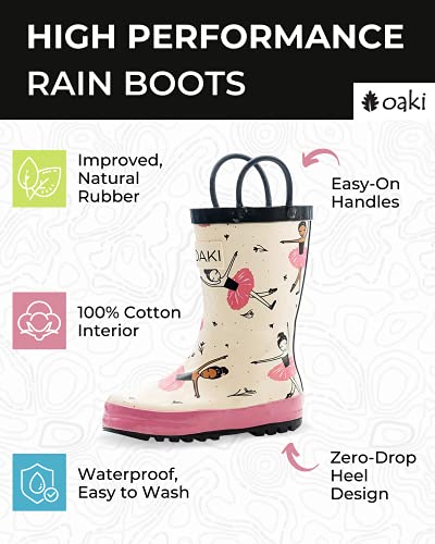 OAKI Toddler Rain Boots - Perfect Kids Rain Boots for Any Weather - Durable Rubber Baby Rain Boots Keep Little Feet Dry, Lightweight Waterproof with Easy-on Handle, Beautiful Ballerina, 4T Toddler - Thumbnail 2