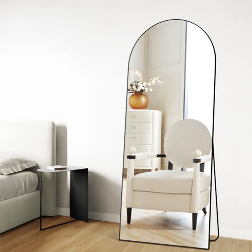 Elemango 165x60cm Arched Floor Mirror Full Length Full Body Wall Mirror with Aluminum Frame, Arched-Top Full Dressing Mirrors Standing Hanging or Leaning, for Bedroom Living Room, Black