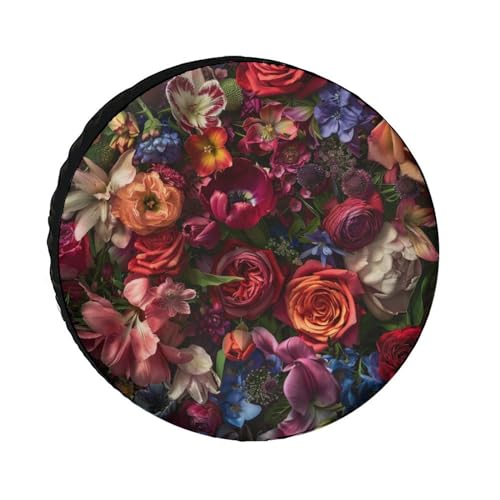 Spare Tire Cover 18" Roses Tulips Peonies Violets and Lilies Protectors Weatherproof Dust-Proof Colorful Flower Universal Fit for Trailers SUV Truck Camper Travel Fit 34-36 Inch Tire Diameter