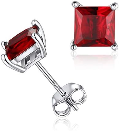 925 Sterling Silver Princess-Cut Birthstone Stud Earrings For Women Fits Sensitive Ears Minimalist Gemstone Jewelry(with Gift Box)