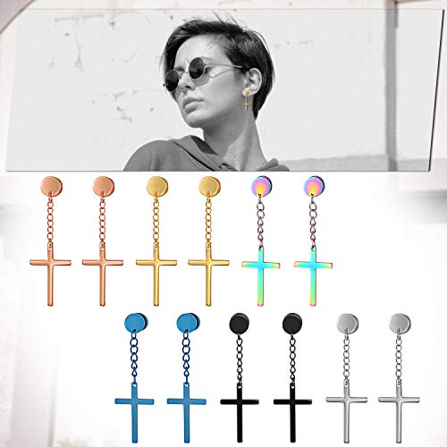 Oidea 6 Pairs Stainless Steel Hinged Cross Dangle Earrings For Men Cross Earrings Unisex Punk Earrings Hoop Stud Earrings For Women #TOP5