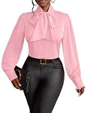 Vrtige Women's Bow Tie Neck Elegant Blouse Pink XX-Large