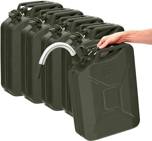 Image of Oxid7 Metal Petrol Can 20 Litres with Spout Silver Flexible UN Approval Fuel Canister Suitable for Petrol, Diesel & Bio-Ethanol [Olive Green]