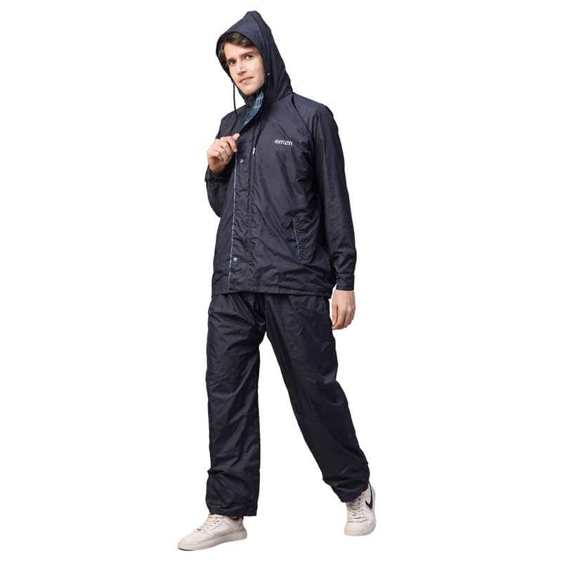 Image of Citizen Polyester Blend Standard Length Reversible Raincoat For Men With Adjustable Hood, Waterproof Pant And Carry Pouch | Durable & Lightweight Butterfeel Polyester Fabric & Virgin Pvc Rainsuit