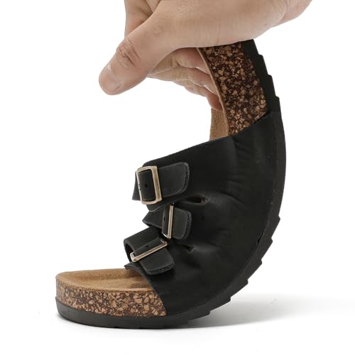 Women's Cork Footbed Sandals, Mens Open Toe Slides with Adjustable Buckle Comfort Slip On Slippers for Summer4