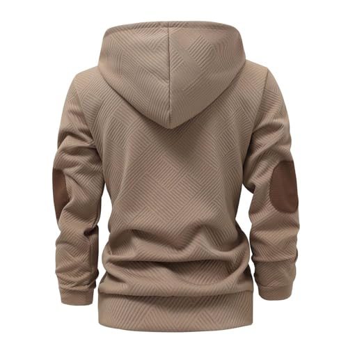 Xiaojmake Mens Fashion Hoodies Casual Thermal Long Sleeve 1/4 Button Up Hooded Sweatshirts Pullover with Elbow Patchwork3
